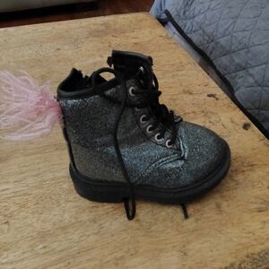 Glittery Kids Boots with Pink Pom-Pom